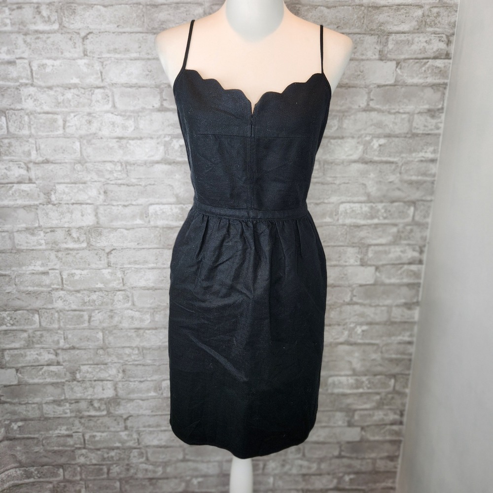 J.Crew Dress Scallop Neckline Black Cotton Mini Cocktail 12